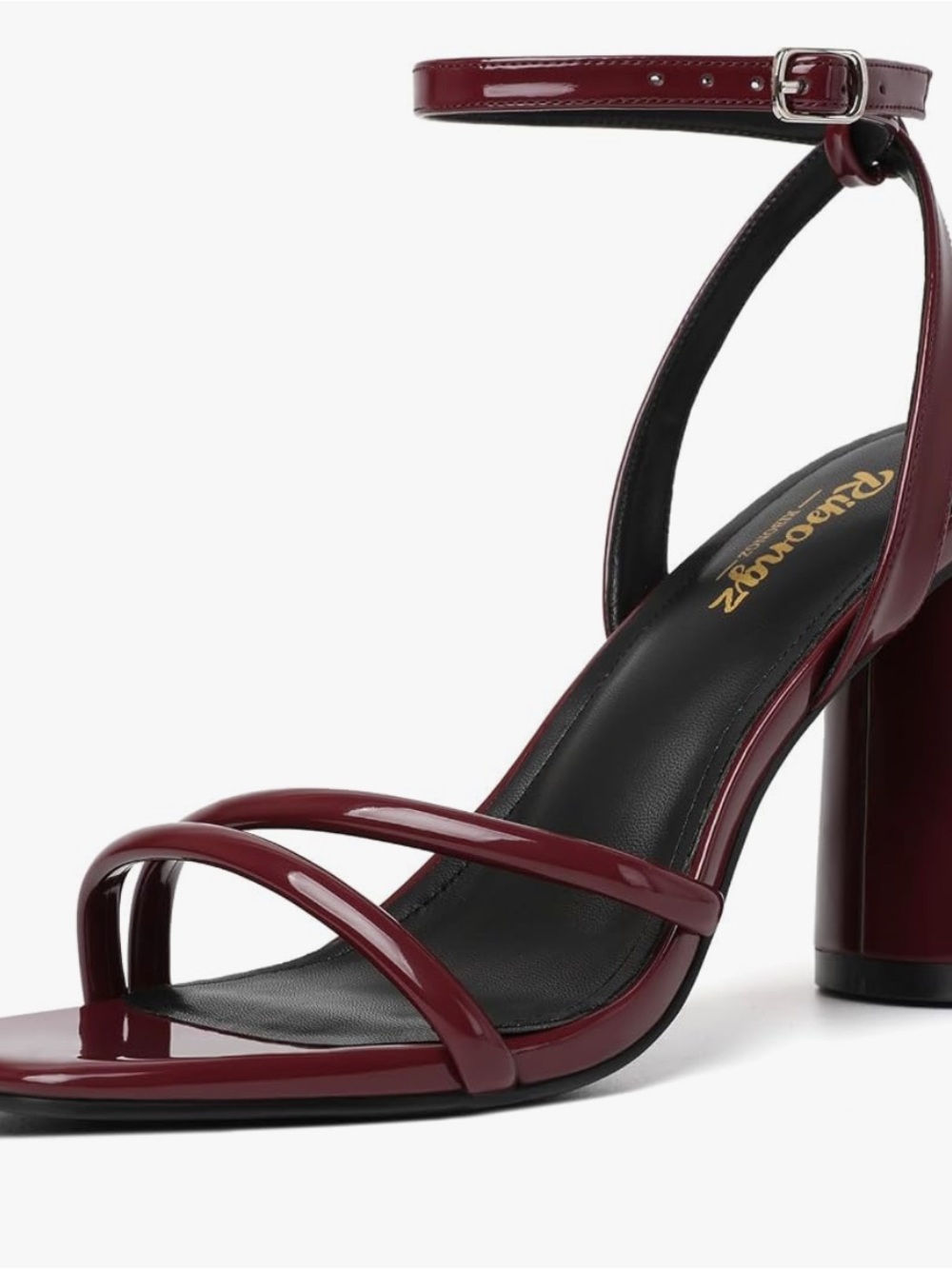 Amazon Patent Burgundy Strappy Block Heel Sandal with Ankle Strap